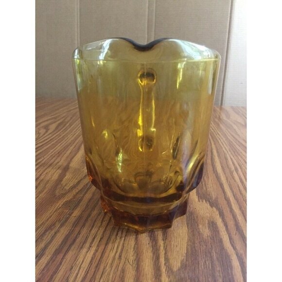 Vintage Glass Pitcher Amber 7” Mid Century Modern 1 1/2 Quarts Large Thumbprint - Picture 2 of 11